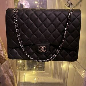 Chanel Black Quilted Shoulder Bag with Silver Chain